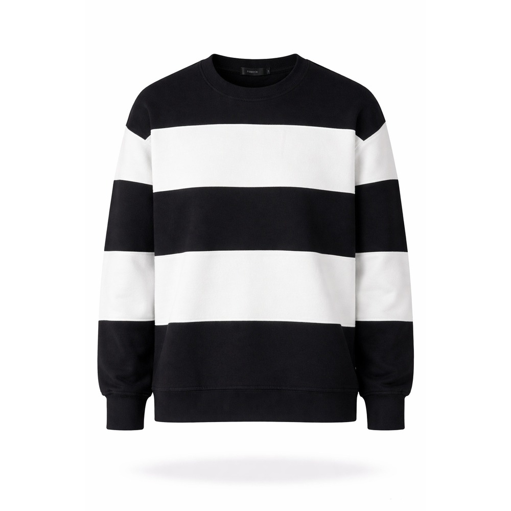ZESICA Womens Black White‎ Striped Colorblock Oversized Crewneck Sweatshirt M